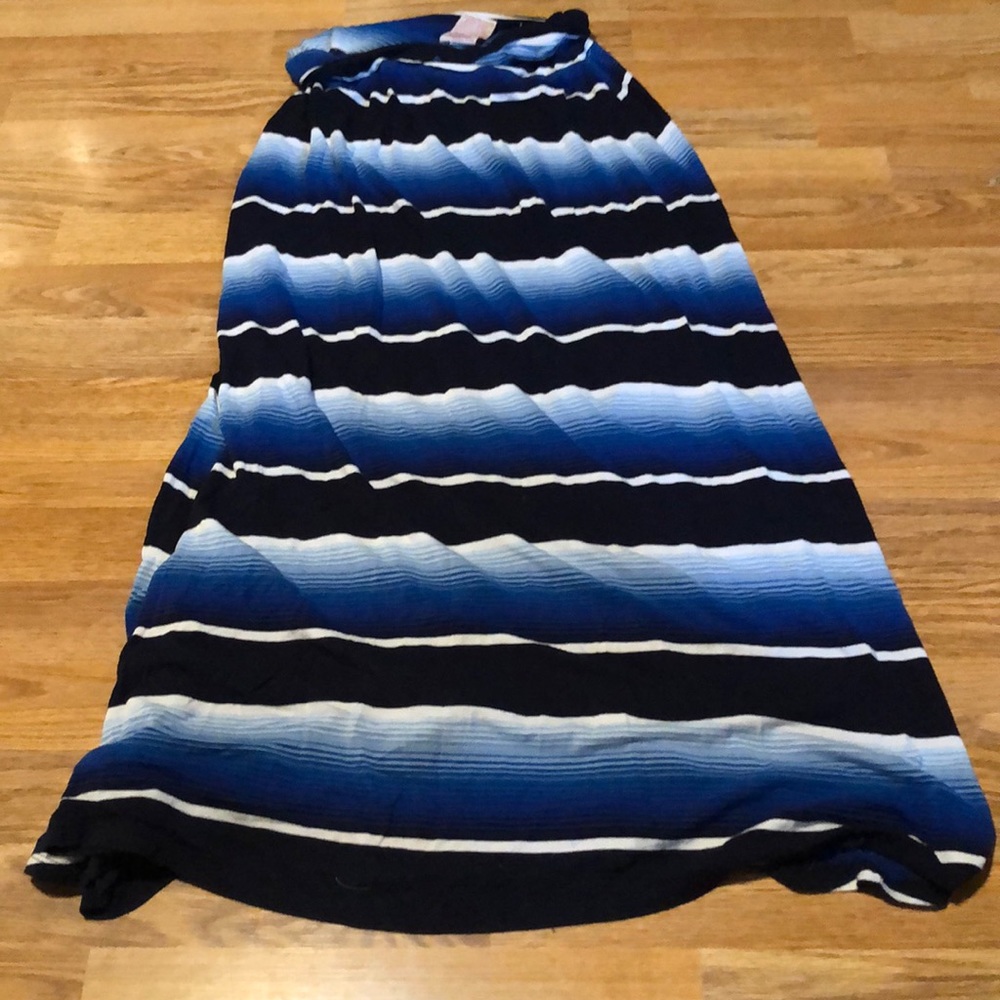 Small merona blue white striped ankle skirt